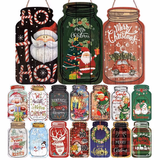 Putuo Decor – plaque en bois de joyeux noël, signe en forme de pot Mason, artisanat en bois pour mur de maison, décor d'arbre de noël