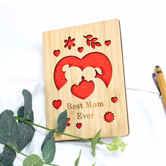Cartes de vœux en bambou Cartes en bois pour la 1ère fête des mères
