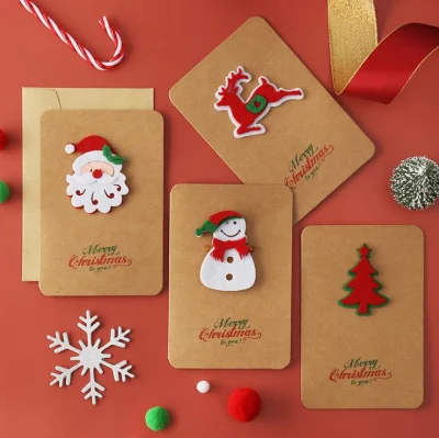 Cartes de voeux de cadeau de Noël de papier kraft brun rétro de haute qualité avec enveloppe